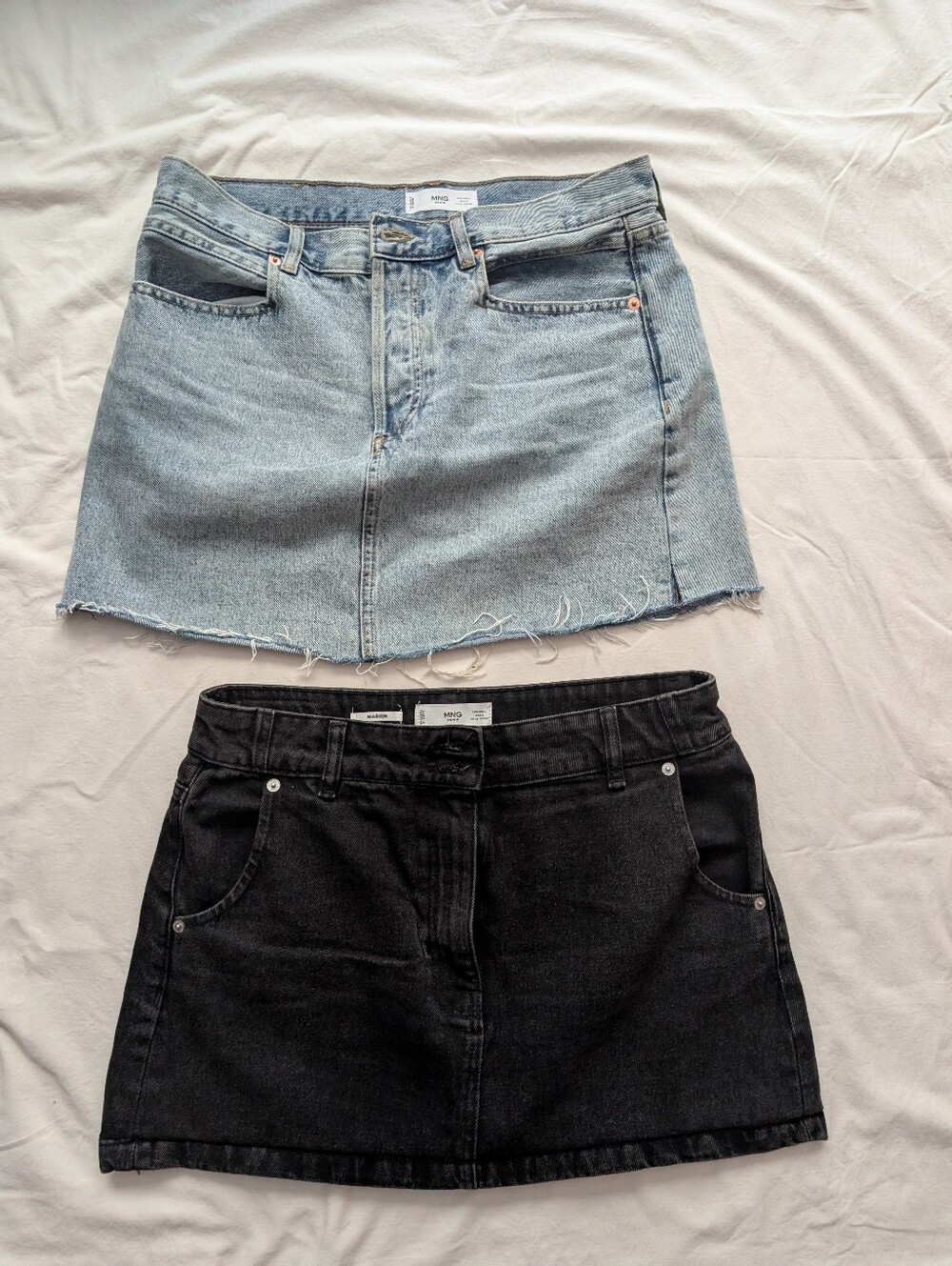 Mango Two-Pack Mini Skirts — Light Blue & Black Denim